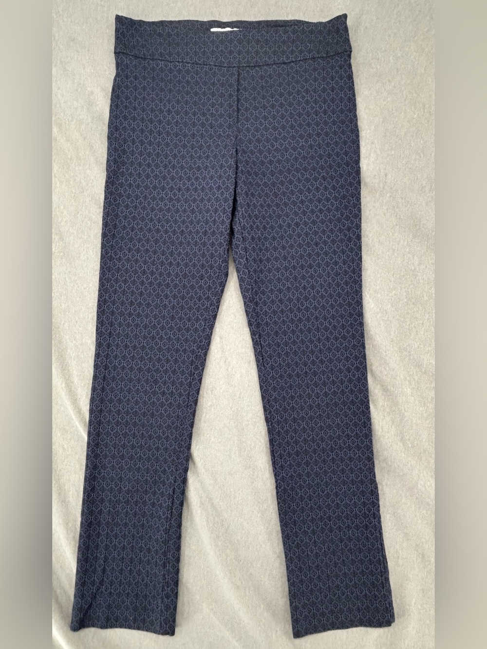 Margaret M Dress Pants Womens M Blue Geometric Knit Slimming Skinny Pull On